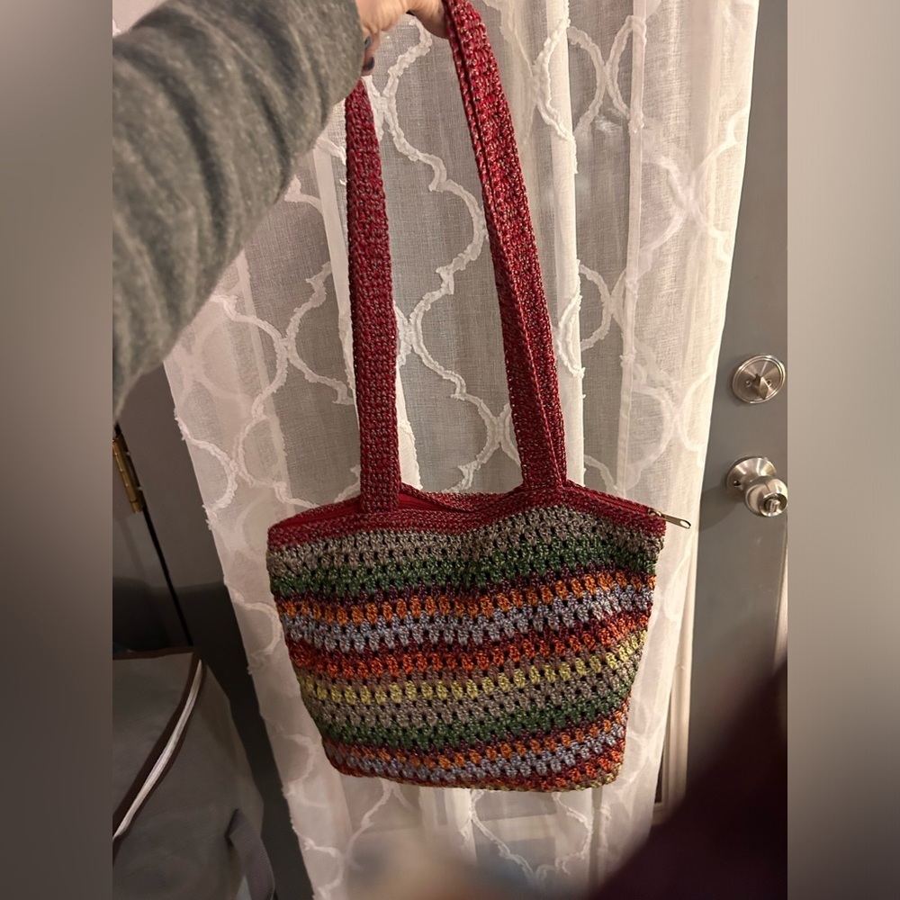 50%offw❤️ The Sak Casual Classics Crochet Tote/Gypsy Stripe nice PURSE-SALE p4